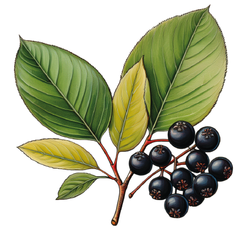 Illustration Feuille et fruit d'Aronia